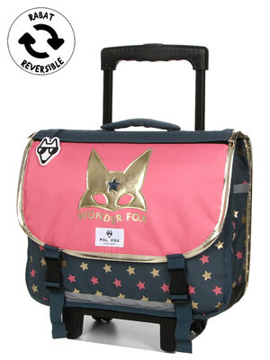 Cartable � roulettes R�versible Pol Fox Wonder Fox Glitter 38 cm Gris/Rose
