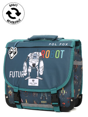 Cartable R�versible Pol Fox Robot 35 cm Bleu Gris