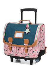 Cartable � roulettes Tann's Caroline 41 cm Vert/Rose