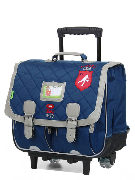 Cartable Trolley Tann's Tiago Garçon - 41cm - Polyester Recyclé - Motif Football - Gris/marine/vert - CE2 Au CM2