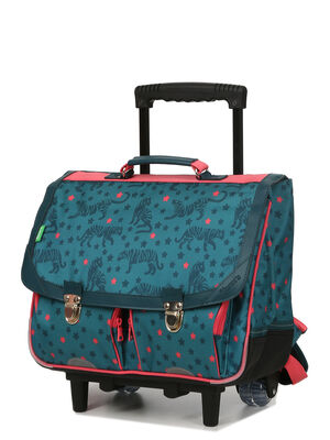 Cartable � roulettes Tann's Salom� 38 cm - 2 boucles Vert
