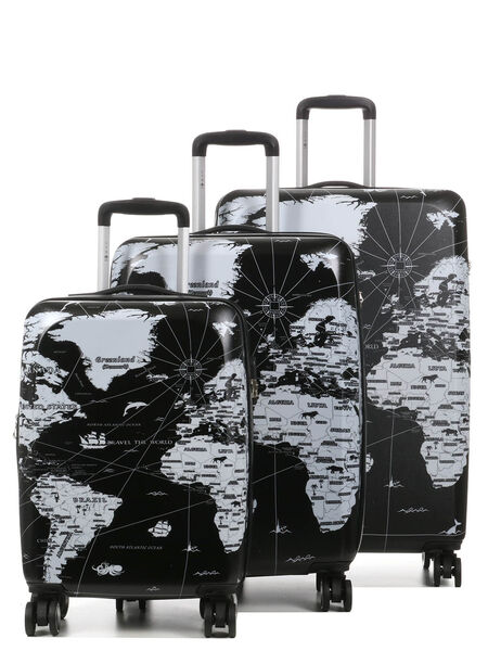 Ensemble 3 valises rigides extensibles Mappemonde Noir Blanc