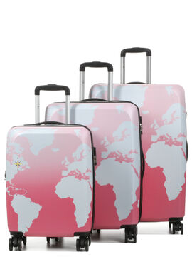 Ensemble 3 valises rigides extensibles Mappemonde Rose