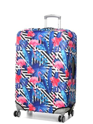 Housse de valise Periea Black & White Stripes with Flamingos L Blanc