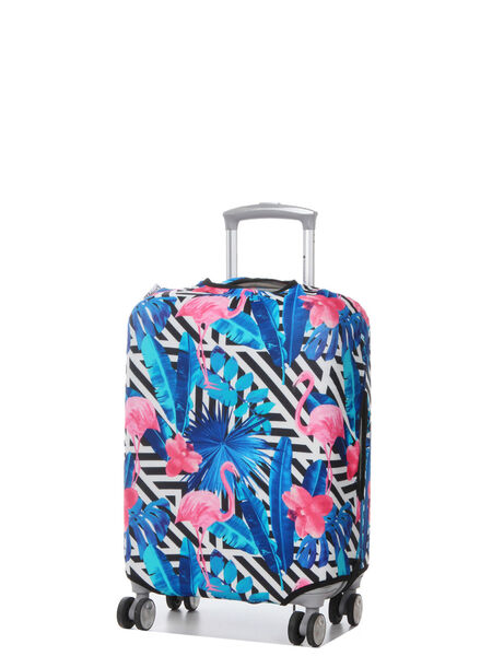 Housse de valise extensible Black & White Stripes with Flamingos S