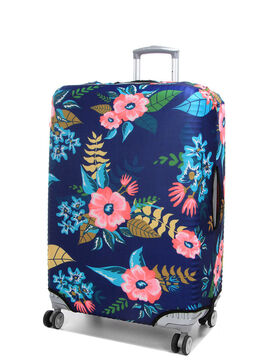 Housse de valise extensible Dark Blue with Flowers L