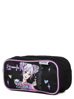 Trousse Manga XOXO - 2 compartiments Noir Mauve